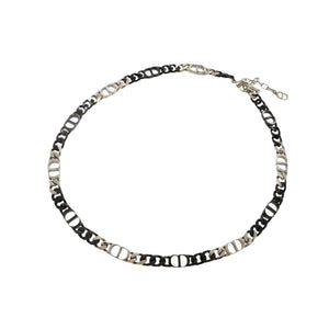 美品 ディオール CD ICON チェーンリンク バイカラー ネックレス 真鍮 ブラック×シルバー 1717【中古】Dior