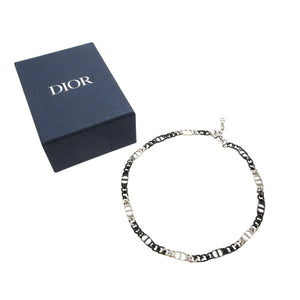 美品 ディオール CD ICON チェーンリンク バイカラー ネックレス 真鍮 ブラック×シルバー 1717【中古】Dior