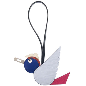 未使用 エルメス バーディチャーム ケリー プレート ヴォーエプソン/シェブルミゾル/ヴォースイフト ブルーブリュム/ブルーロワイヤル/ローズメキシコ シルバー金具 K刻印(2025年製) キーホルダー 1745【中古】HERMES