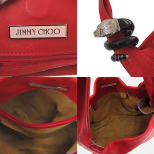 美品 ジミーチュウ サバ ホーボーバッグ スネイク レザー レッド ショルダーバッグ 1820【中古】JIMMY CHOO