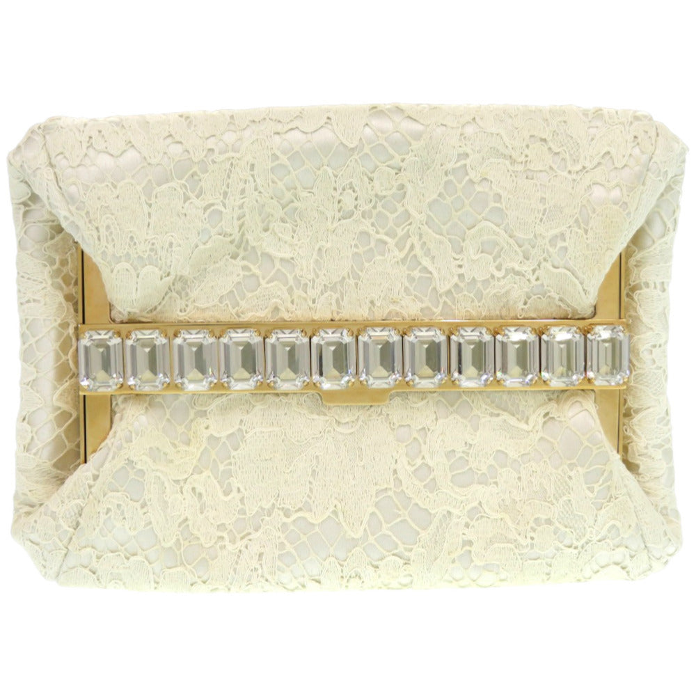 美品 ドルチェアンドガッバーナ レース レース メタル ムートン オフホワイト 白 クラッチバッグ 1846【中古】DOLCE&GABBANA