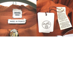 未使用 エルメス ゴムドレスシャツ フリル フレア フロントジップ シャツワンピース 4H0571DV オレンジ 1864 HERMES
