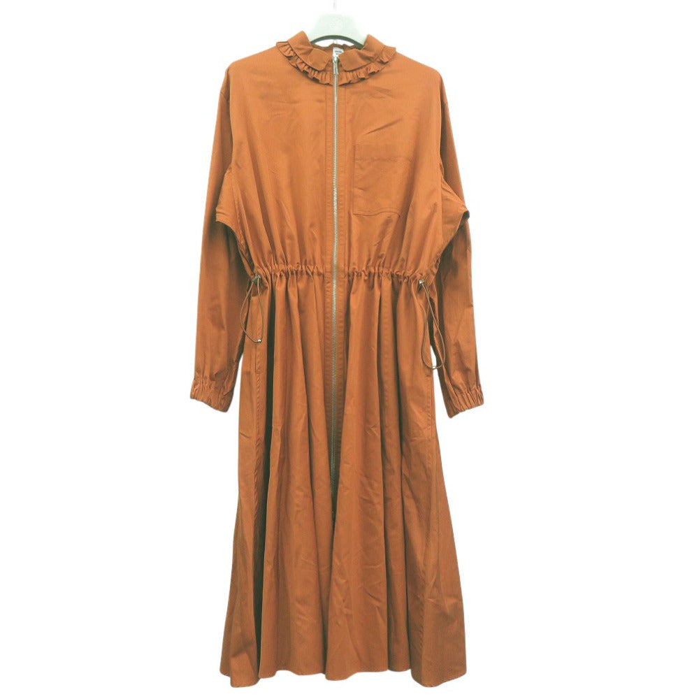 未使用 エルメス ゴムドレスシャツ フリル フレア フロントジップ シャツワンピース 4H0571DV オレンジ 1864 HERMES