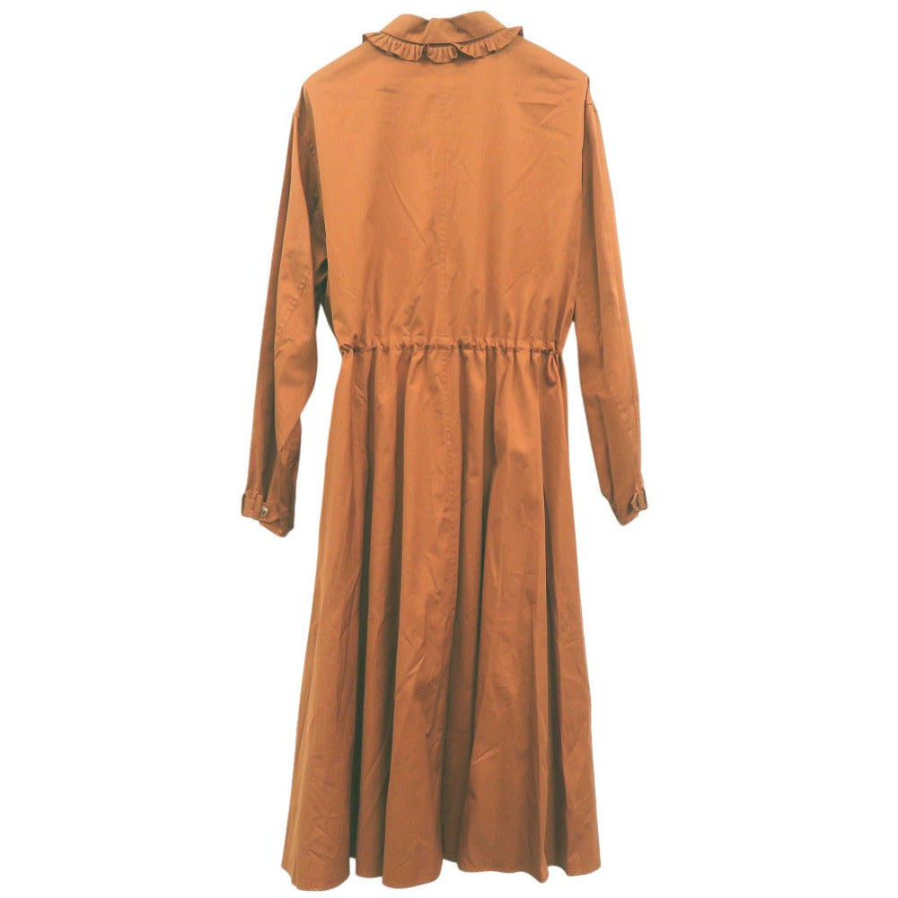 未使用 エルメス ゴムドレスシャツ フリル フレア フロントジップ シャツワンピース 4H0571DV オレンジ 1864 HERMES