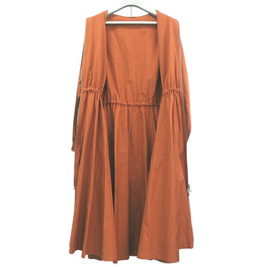 未使用 エルメス ゴムドレスシャツ フリル フレア フロントジップ シャツワンピース 4H0571DV オレンジ 1864 HERMES