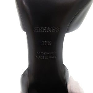 新品同様 エルメス アンクルストラップ チャンキーヒール 20103IZ レザー ウッド ブラック サンダル 1897【中古】HERMES