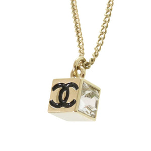 新品同様 シャネル ココマークキューブ CCロゴ ABE819 ネックレス ラインストーン GP クリスタル B25C ブラック ゴールド 1908【中古】CHANEL