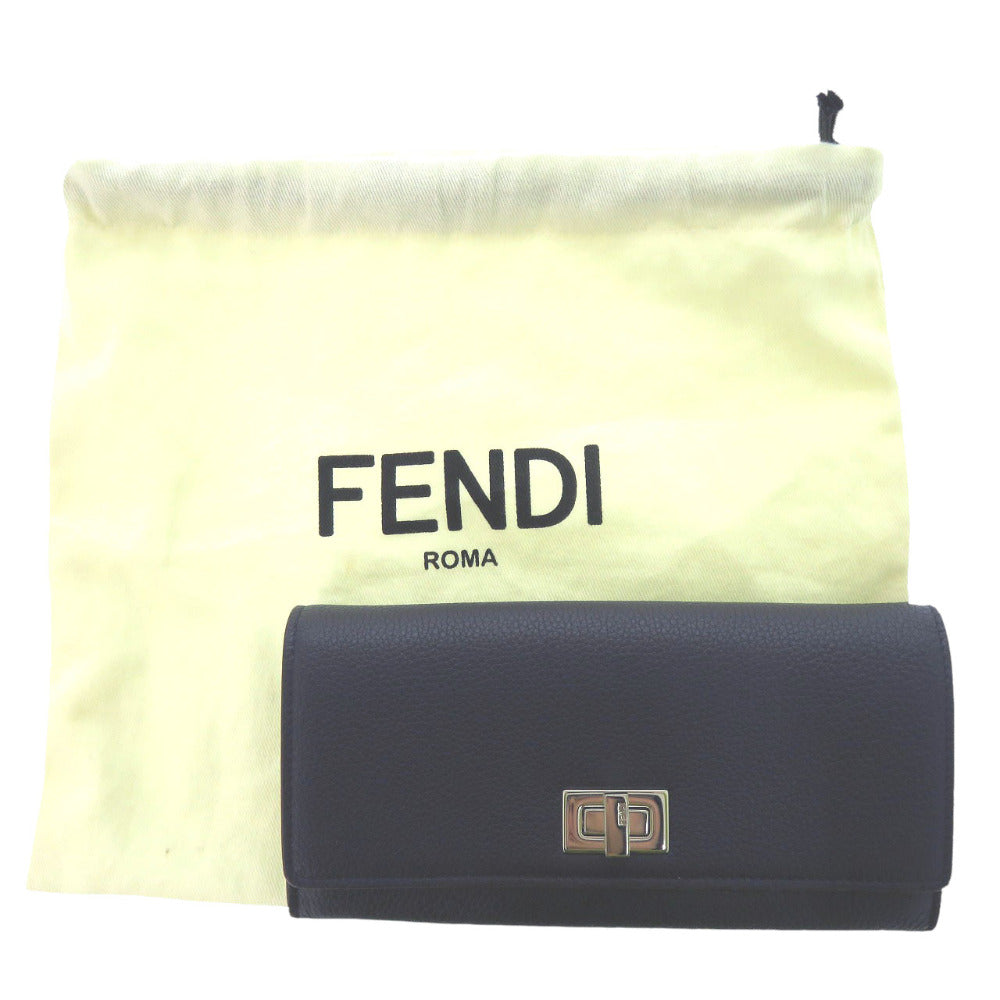 未使用 フェンディ ピーカブー コンチネンタルウォレット 8M0427 カーフ ネイビー 二つ折り財布 1909【中古】FENDI