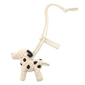 美品 ボッテガ ヴェネタ イントレチャート ドッグ 犬 807068 ホワイト ブラック バッグチャーム 1911 【中古】 BOTTEGA VENETA