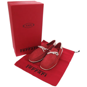未使用品 トッズ for Ferrari フェラーリ デッキシューズ モカシン ドライビングシューズ CITY GOMMINO LACCETTO ENK BIANCO ROSSO ARA ゴンミーニ XRM0LRI800ENK0551 スエード レッド 赤 レザーシューズ 1971【中古】TOD’S