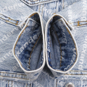 未使用 アレキサンダーワン Falling Back ロゴプリント サイズXS コットン ブルー デニムジャケット 1981【中古】Alexander Wang
