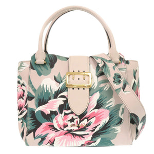バーバリー 花 レザー ベージュ ピンク グリーン 2way ハンドバッグ ショルダーバッグ 2018【中古】BURBERRY