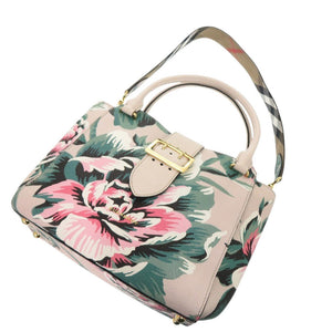 バーバリー 花 レザー ベージュ ピンク グリーン 2way ハンドバッグ ショルダーバッグ 2018【中古】BURBERRY