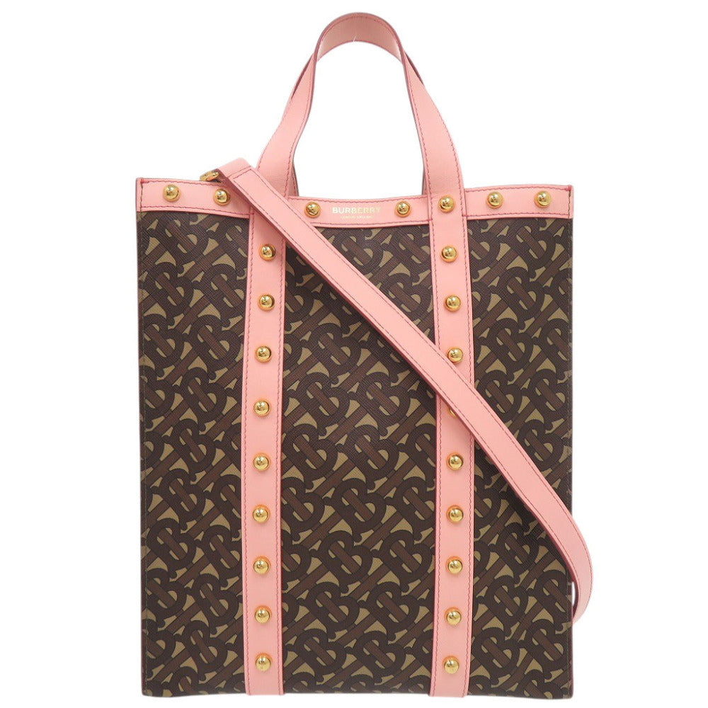 美品 バーバリー TBモノグラム PVC レザー ブラウン ピンク 2WAY トートバッグ ショルダーバッグ 2019【中古】BURBERRY