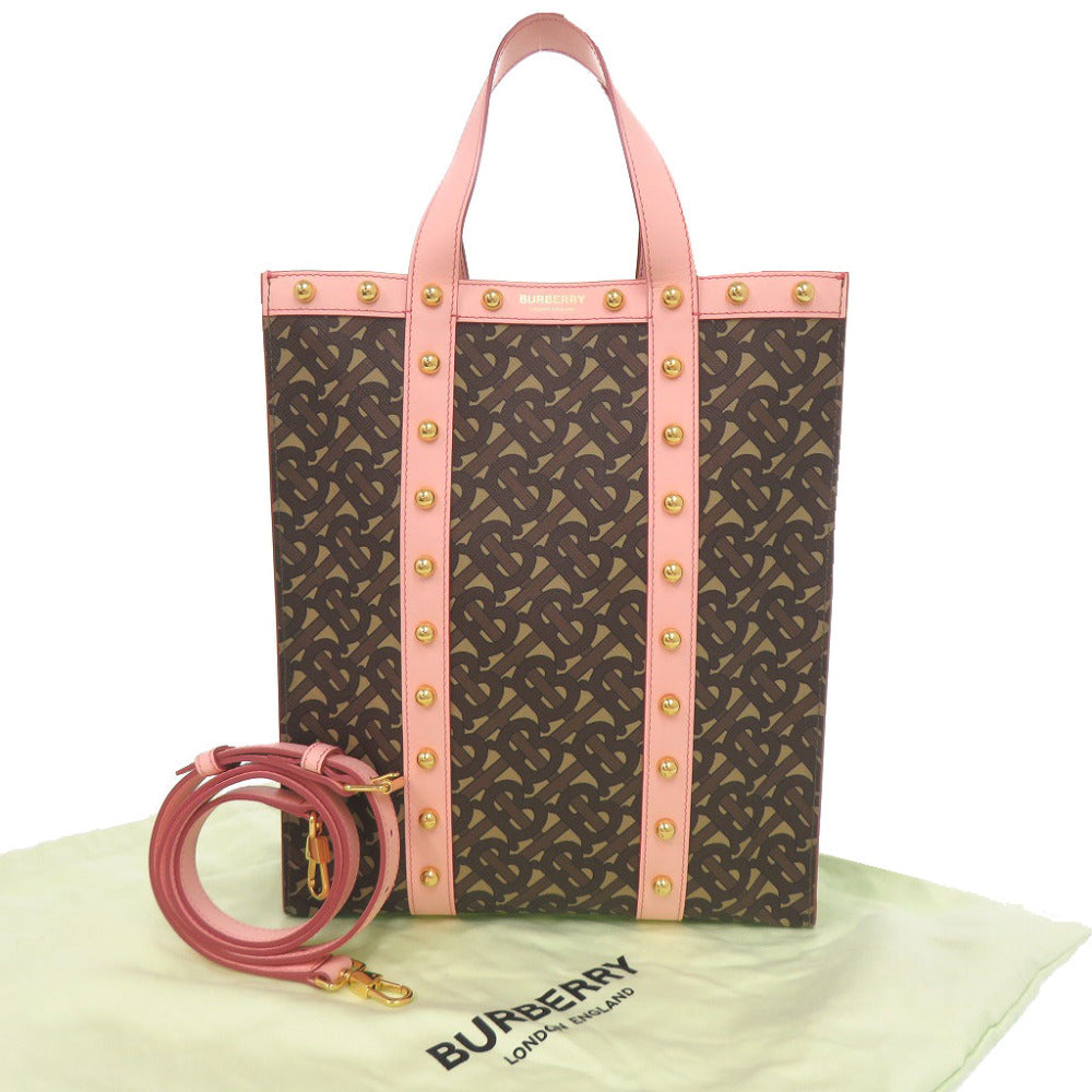 美品 バーバリー TBモノグラム PVC レザー ブラウン ピンク 2WAY トートバッグ ショルダーバッグ 2019【中古】BURBERRY