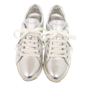 未使用 プラダ 厚底 サイズ37 レザー シルバー スニーカー 2026【中古】PRADA