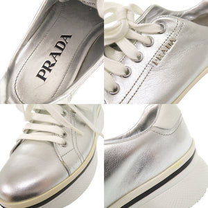未使用 プラダ 厚底 サイズ37 レザー シルバー スニーカー 2026【中古】PRADA