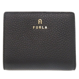 新品同様 フルラ CAMELIA S COMPACT WALLET カメリア レザー ブラック 二つ折り財布 黒 2029【中古】Furla