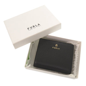 新品同様 フルラ CAMELIA S COMPACT WALLET カメリア レザー ブラック 二つ折り財布 黒 2029【中古】Furla