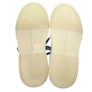 美品 サルヴァトーレフェラガモ CASSINA LOW 758147 カーフ レザー BIANCO ホワイト ブルー スニーカー 2044【中古】Salvatore Ferragamo