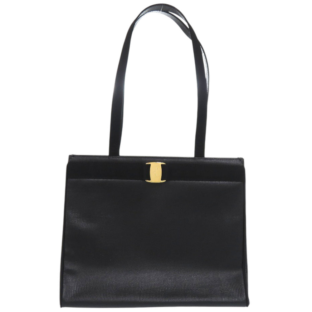 美品 サルヴァトーレフェラガモ ヴァラリボン AU 21 2530 レザー ブラック ゴールド金具 黒 トートバッグ 1237【中古】Salvatore Ferragamo