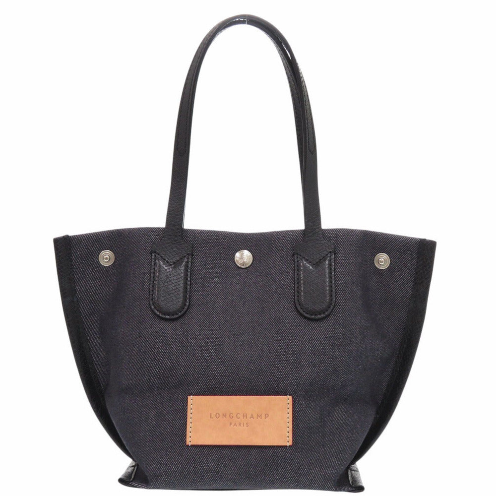 美品 ロンシャン エッセンシャル デニム 10194HDOH06 コットンデニム レザー ネイビー ハンドバッグ 2085【中古】Longchamp