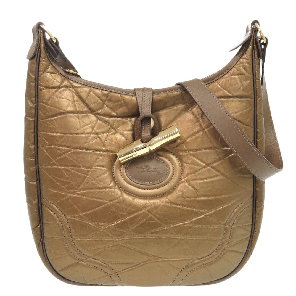 美品 ロンシャン レザー ブロンズ ショルダーバッグ ブラウン 2086【中古】Longchamp