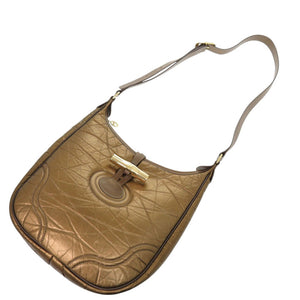 美品 ロンシャン レザー ブロンズ ショルダーバッグ ブラウン 2086【中古】Longchamp
