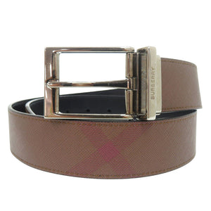 美品 バーバリー リバーシブルベルト REVERSIBLE BELT ポリウレタン コットン カウグレインレザー バーチブラウン ブラック 2106【中古】BURBERRY
