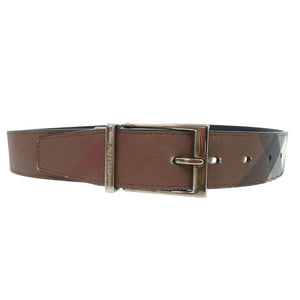 美品 バーバリー リバーシブルベルト REVERSIBLE BELT ポリウレタン コットン カウグレインレザー バーチブラウン ブラック 2106【中古】BURBERRY