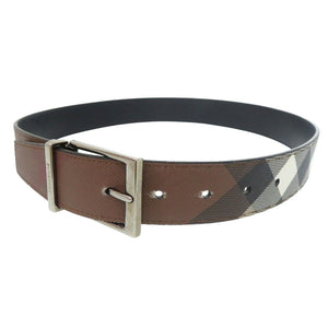 美品 バーバリー リバーシブルベルト REVERSIBLE BELT ポリウレタン コットン カウグレインレザー バーチブラウン ブラック 2106【中古】BURBERRY