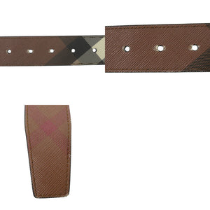 美品 バーバリー リバーシブルベルト REVERSIBLE BELT ポリウレタン コットン カウグレインレザー バーチブラウン ブラック 2106【中古】BURBERRY