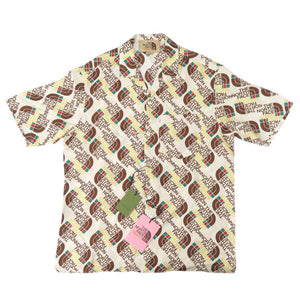 未使用 グッチ × ザノースフェイス THE NORTH FACE 総ロゴ サイズ46 シルク アイボリー系 半袖シャツ 2118【中古】GUCCI メンズ
