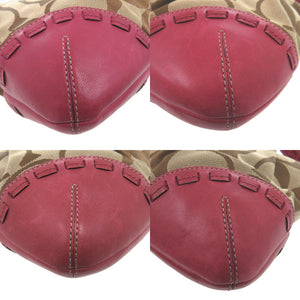 コーチ シグネチャー E0873-12233 ショルダーバッグ レザー キャンバス エンジ レッド ブラウン ベージュ 0024【中古】COACH