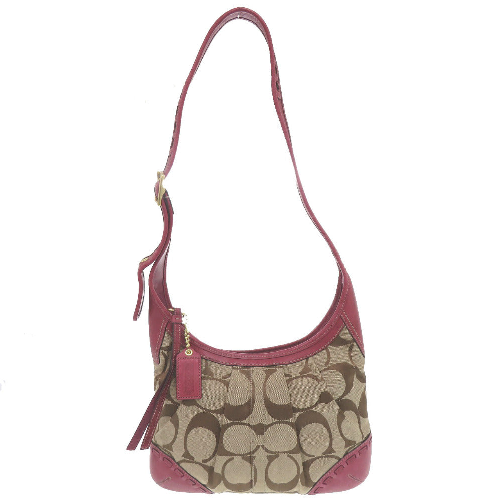 コーチ シグネチャー E0873-12233 ショルダーバッグ レザー キャンバス エンジ レッド ブラウン ベージュ 0024【中古】COACH