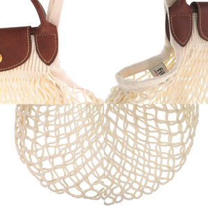美品 ロンシャン メッシュバッグ ルプリアージュ フィレL LE PLIAGE FILET 2WAY 10121 HVH コットン ロシアンレザー ECRU ブラウン アイボリー ショルダーバッグ ハンドバッグ 0026【中古】Longchamp