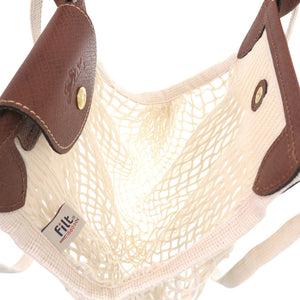 美品 ロンシャン メッシュバッグ ルプリアージュ フィレL LE PLIAGE FILET 2WAY 10121 HVH コットン ロシアンレザー ECRU ブラウン アイボリー ショルダーバッグ ハンドバッグ 0026【中古】Longchamp