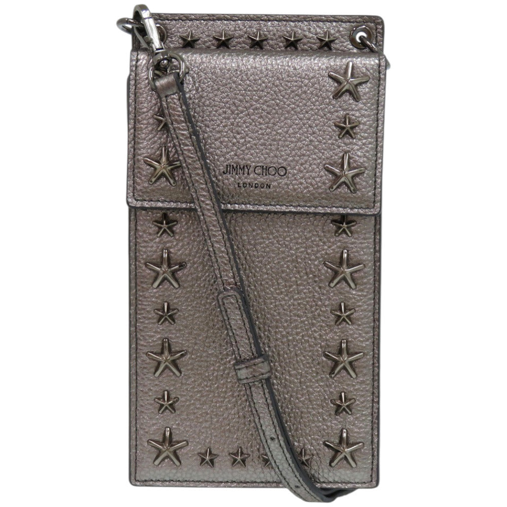 新品同様 ジミーチュウ PEGASI PHONE CASE スタースタッズ グレインカーフレザー メタル ガンメタル 携帯 スマホアクセサリー 0073【中古】JIMMY CHOO