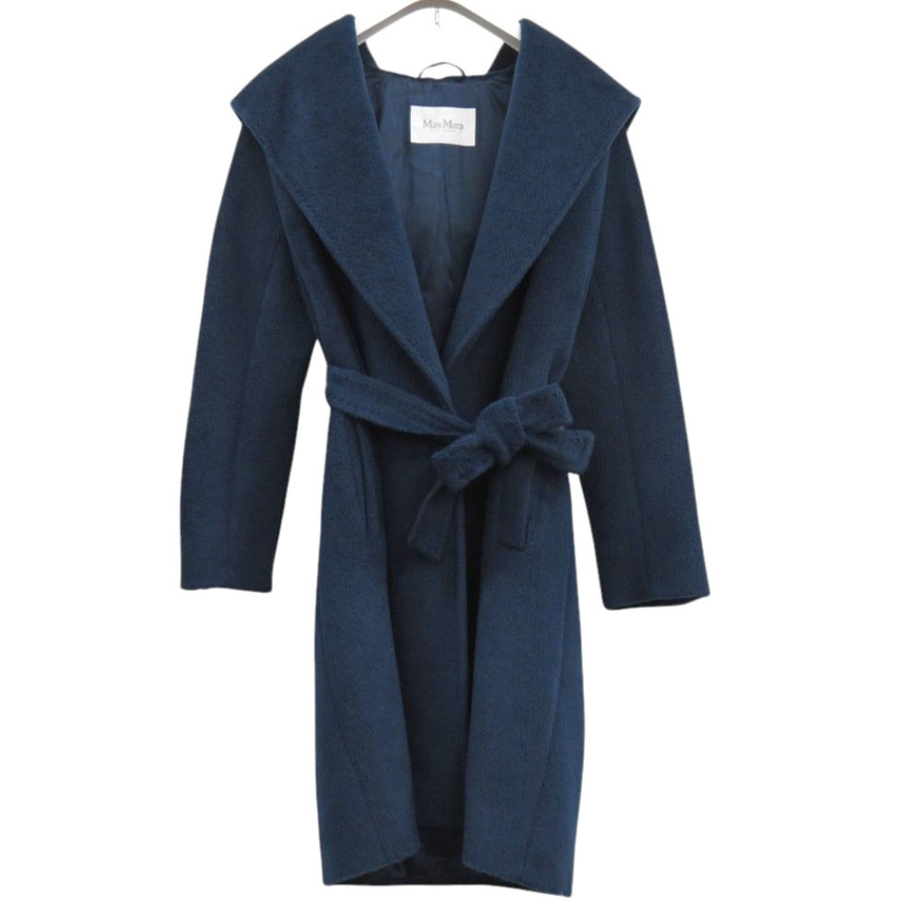 美品 マックスマーラ フード付き ガウンコート 101607836 アルパカ ウール ブルー アウター 青 0077【中古】MAX MARA