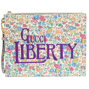 新品同様 グッチ リバティコラボ 花柄 636252 レザー ホワイト ライトブルー クラッチバッグ 0115【中古】GUCCI