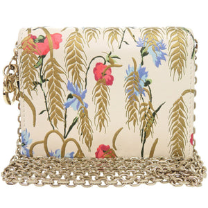 美品 クリスチャンディオール カードホルダー 花柄 レザー アイボリー ショルダーバッグ 0125【中古】Christian Dior