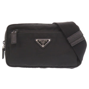 美品 プラダ トライアングルロゴ ナイロン ブラック ボディバッグ ベルトバッグ 黒 0135【中古】PRADA