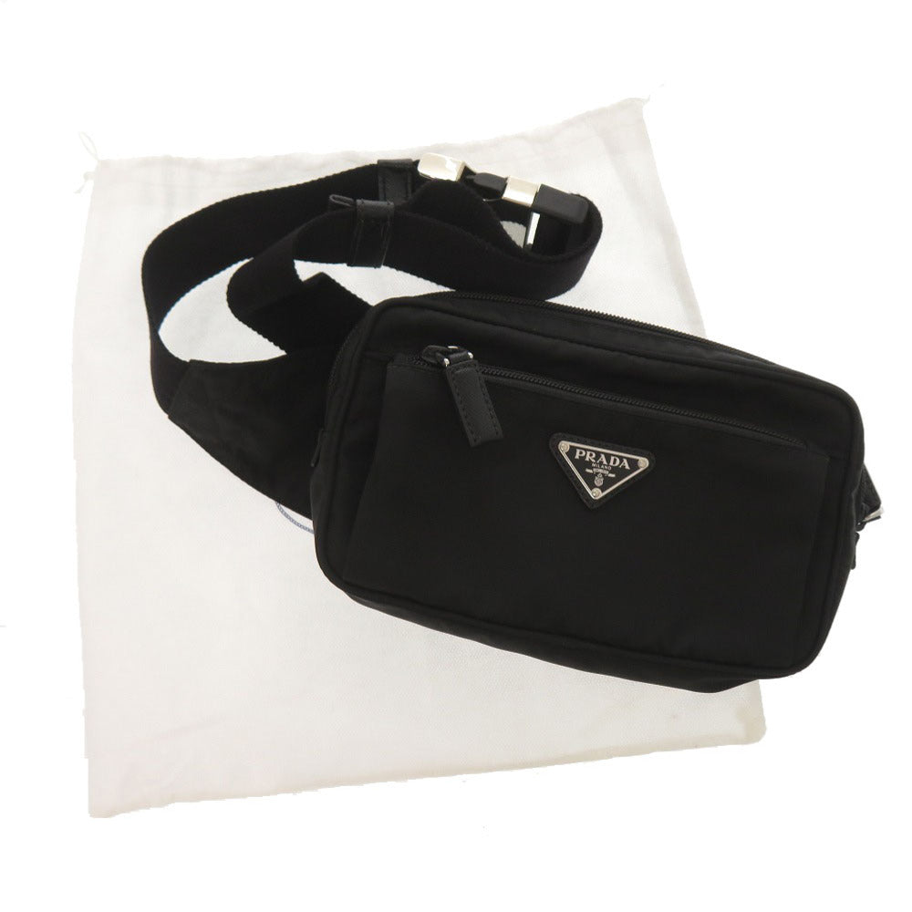 美品 プラダ トライアングルロゴ ナイロン ブラック ボディバッグ ベルトバッグ 黒 0135【中古】PRADA
