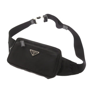 美品 プラダ トライアングルロゴ ナイロン ブラック ボディバッグ ベルトバッグ 黒 0135【中古】PRADA