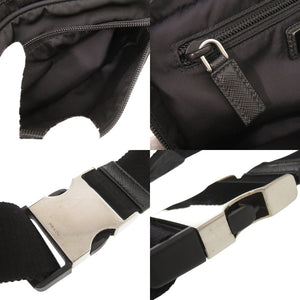 美品 プラダ トライアングルロゴ ナイロン ブラック ボディバッグ ベルトバッグ 黒 0135【中古】PRADA