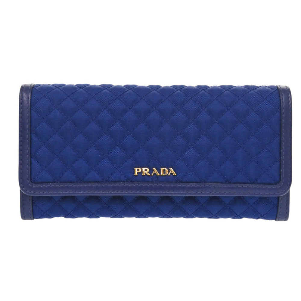 新品同様 プラダ 1M1132 キルティング ナイロン レザー ブルー 長財布 青 0199【中古】PRADA