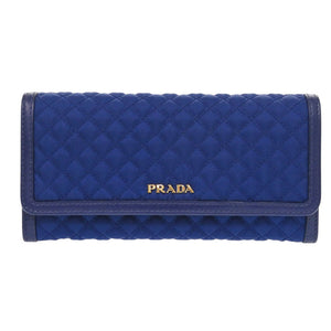 新品同様 プラダ 1M1132 キルティング ナイロン レザー ブルー 長財布 青 0199【中古】PRADA