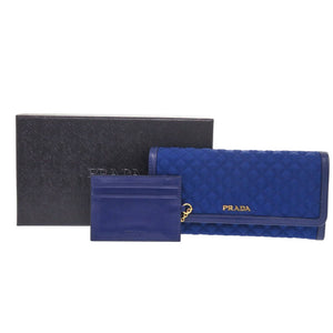 新品同様 プラダ 1M1132 キルティング ナイロン レザー ブルー 長財布 青 0199【中古】PRADA