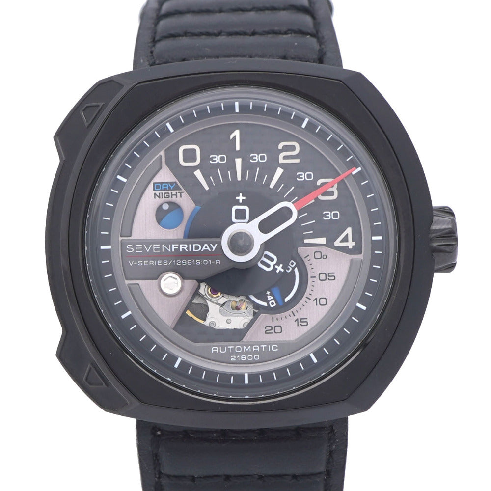 美品 セブンフライデー エンジン Vシリーズ SF-V3/01 自動巻き 腕時計 SS/レザー ブラック 黒 0218【中古】SEVENFRIDAY メンズ
