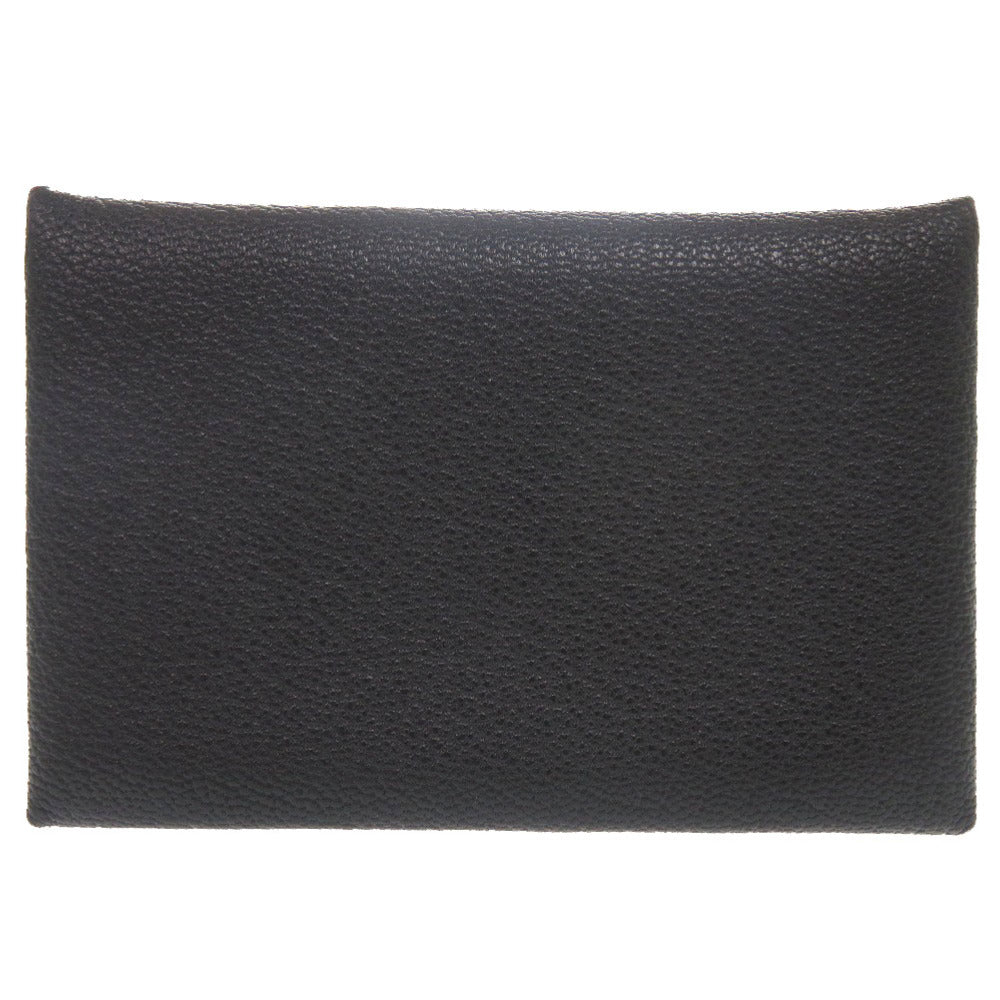 美品 エルメス カルヴィ シェーブル ブラック シルバー金具 W刻印(2024年製) カードケース 黒 0241 【中古】 HERMES